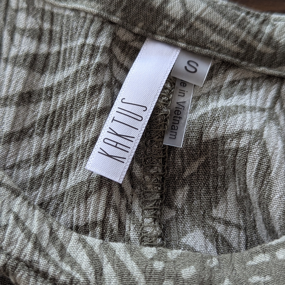 Kaktus Leaf Print Midi Dress Coastal Grandma Beachy Vacation Cruise Lagenlook - Picture 14 of 15